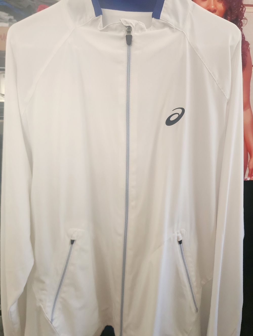 Asics Men’s White Performance Full-Zip Jacket with Navy Accents